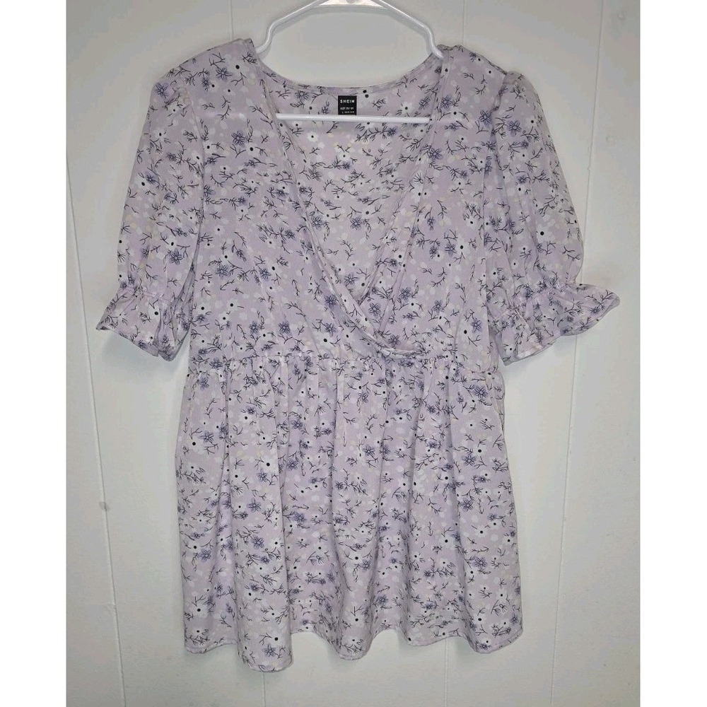 SHEIN‎ Floral Peplum Top Lavender Size L EUC 🌸 Cottagecore Boho